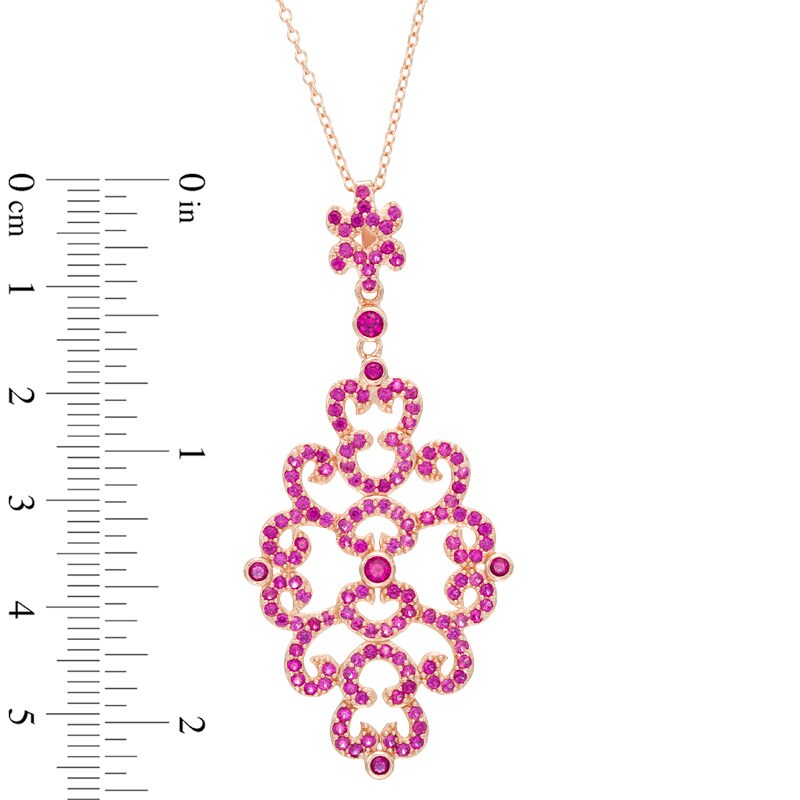 Main Image 2 of Lab-Created Ruby Scroll Pendant in Sterling Silver with 18K Rose Gold Plate