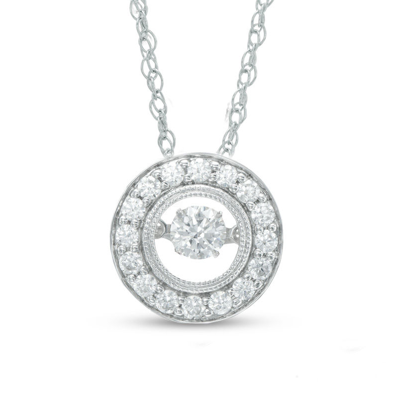 1/2 CT. T.W. Diamond Vintage-Style Circle Pendant in 14K White Gold