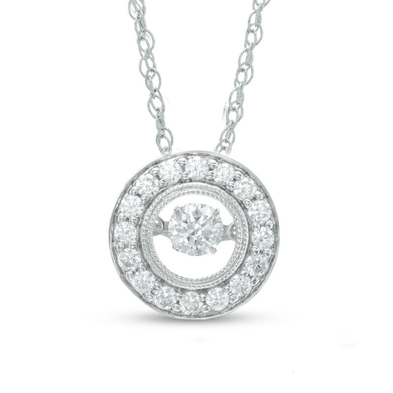 Main Image 1 of 1/2 CT. T.W. Diamond Vintage-Style Circle Pendant in 14K White Gold
