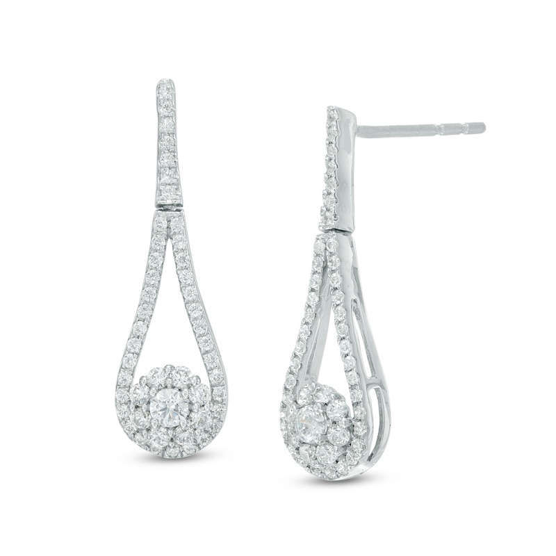 Main Image 1 of 1/2 CT. T.W. Multi-Diamond Open Teardrop-Shaped Frame with Flower Drop Earrings in 10K White Gold
