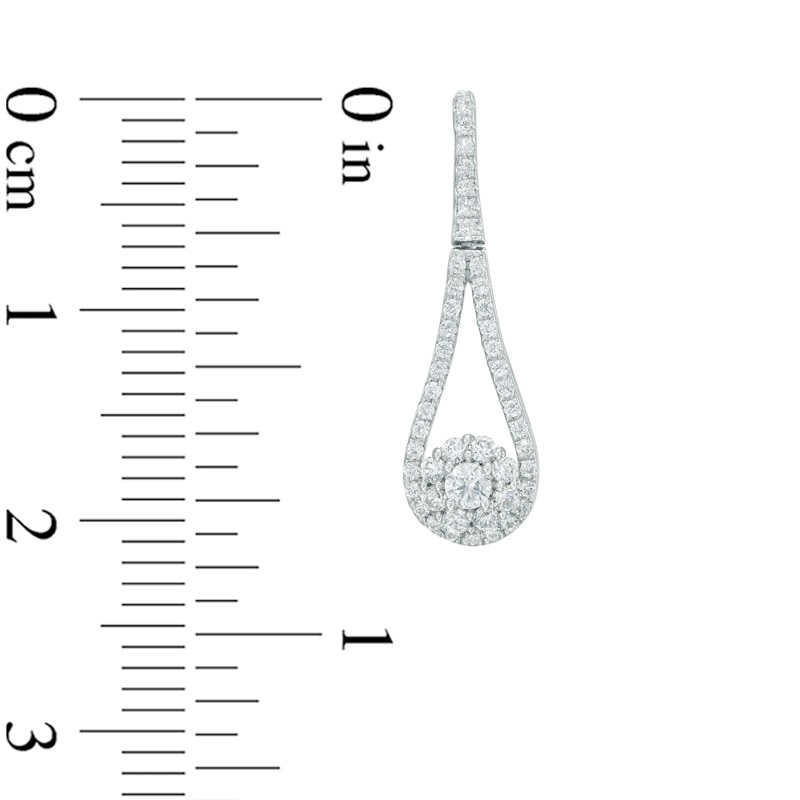 1/2 CT. T.W. Multi-Diamond Open Teardrop-Shaped Frame with Flower Drop Earrings in 10K White Gold