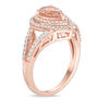 Thumbnail Image 1 of Precious Bride™ Pear-Shaped Morganite and 1/2 CT. T.W. Diamond Double Frame Engagement Ring in 14K Rose Gold