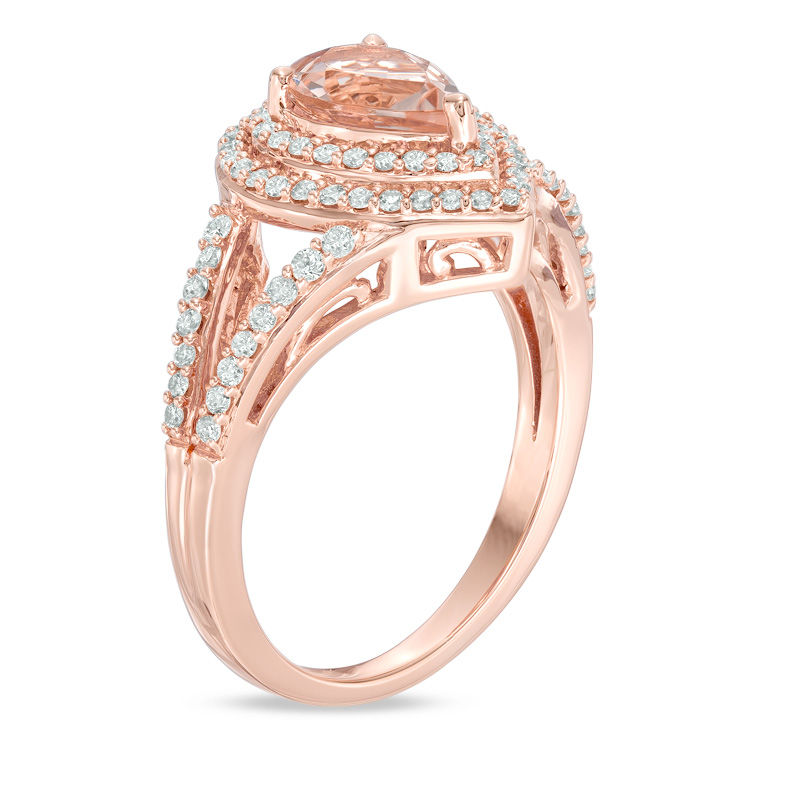 Precious Bride™ Pear-Shaped Morganite and 1/2 CT. T.W. Diamond Double Frame Engagement Ring in 14K Rose Gold
