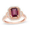 Thumbnail Image 0 of Precious Bride™ Octagonal Rhodolite Garnet and 1/4 CT. T.W. Diamond Frame Engagement Ring in 14K Rose Gold