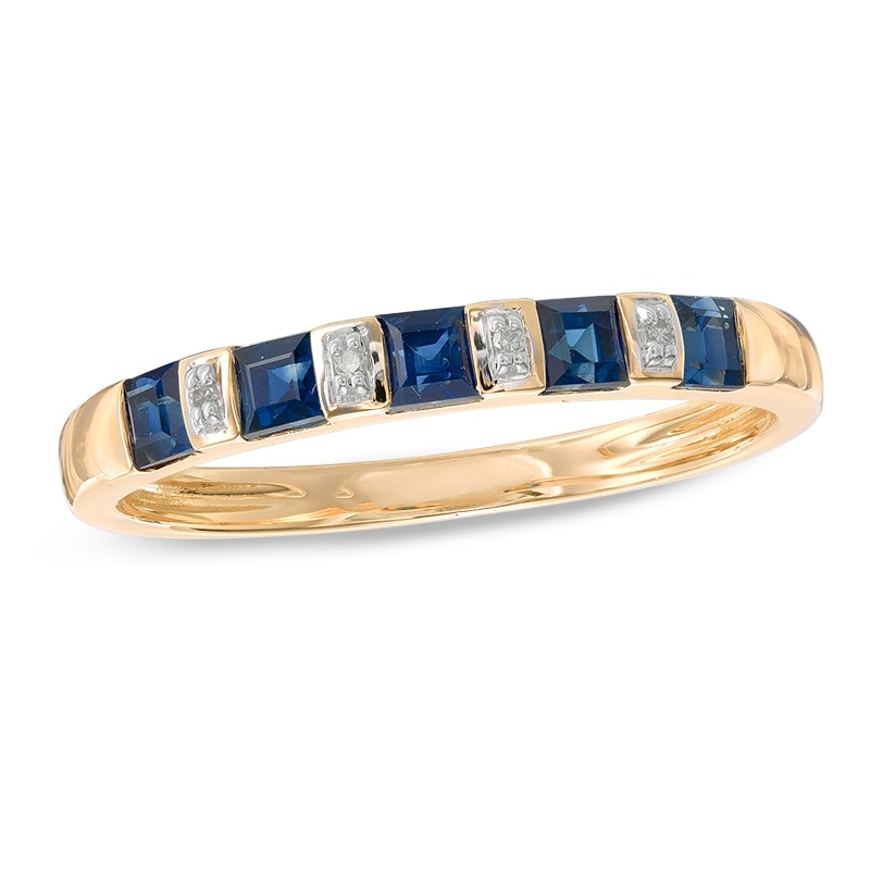 Main Image 1 of Princess-Cut Blue Sapphire and Diamond Accent Five Stone Band in 10K Gold