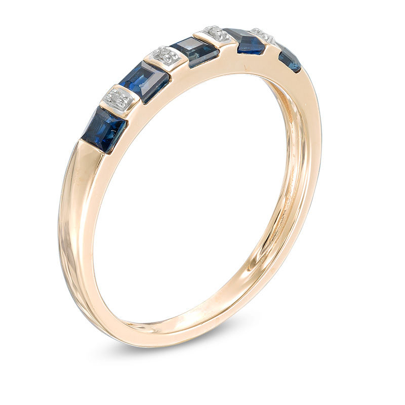 Main Image 2 of Princess-Cut Blue Sapphire and Diamond Accent Five Stone Band in 10K Gold