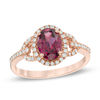 Thumbnail Image 0 of Precious Bride™ Oval Rhodolite Garnet and 1/4 CT. T.W. Diamond Frame Engagement Ring in 14K Rose Gold