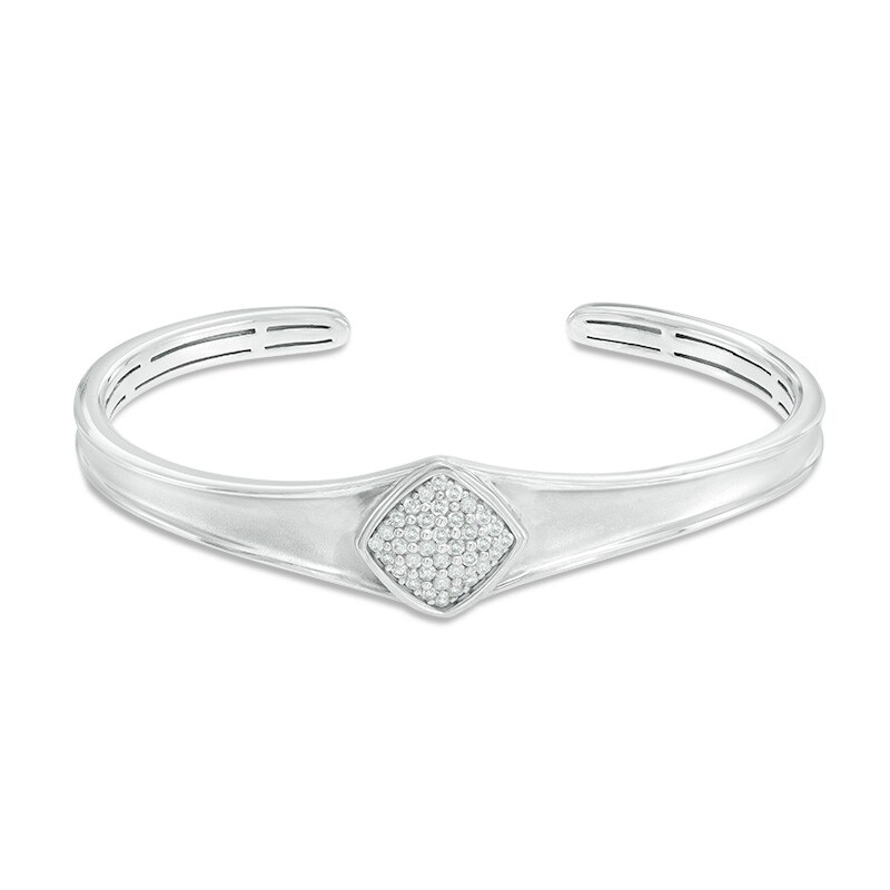 Main Image 1 of 1/3 CT. T.W. Diamond Tilted Square Cuff in Sterling Silver