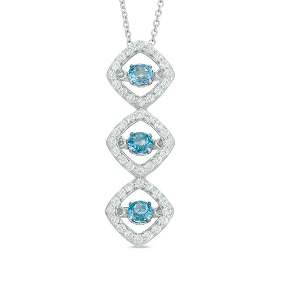 Unstoppable Love™ Blue Topaz and Lab-Created White Sapphire Linear Three Stone Pendant in