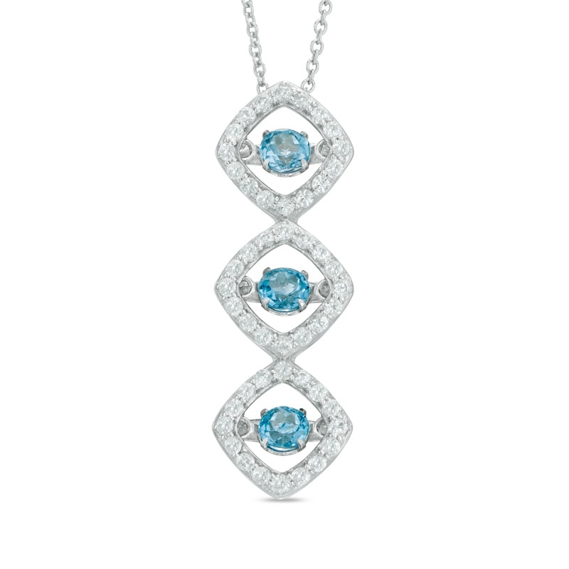 Main Image 1 of Blue Topaz and Lab-Created White Sapphire Linear Three Stone Pendant in Sterling Silver