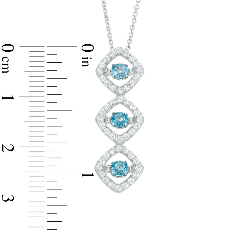 Main Image 2 of Blue Topaz and Lab-Created White Sapphire Linear Three Stone Pendant in Sterling Silver