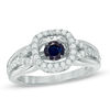 Thumbnail Image 0 of 4.5mm Lab-Created Blue and White Sapphire Cushion Frame Ring in Sterling Silver