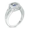 Thumbnail Image 1 of 4.5mm Lab-Created Blue and White Sapphire Cushion Frame Ring in Sterling Silver