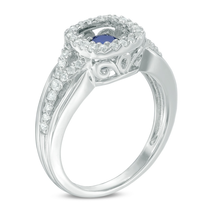 4.5mm Lab-Created Blue and White Sapphire Cushion Frame Ring in Sterling Silver