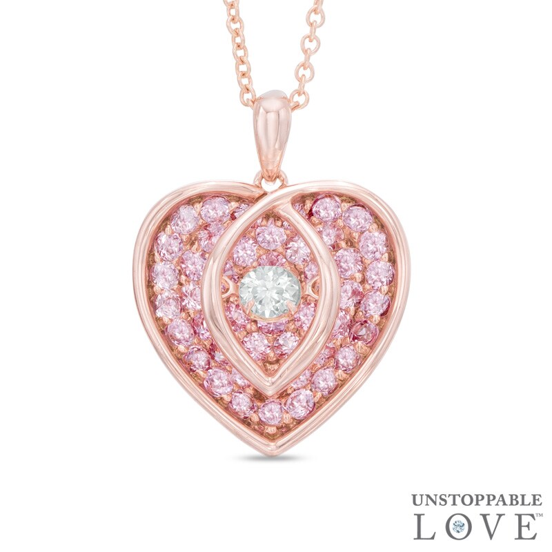 Main Image 1 of Lab-Created White and Pink Sapphire Heart Pendant in Sterling Silver and 14K Rose Gold Plate