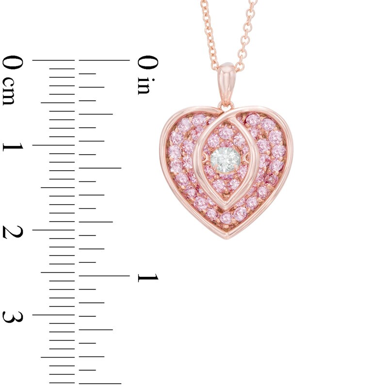 Main Image 2 of Lab-Created White and Pink Sapphire Heart Pendant in Sterling Silver and 14K Rose Gold Plate