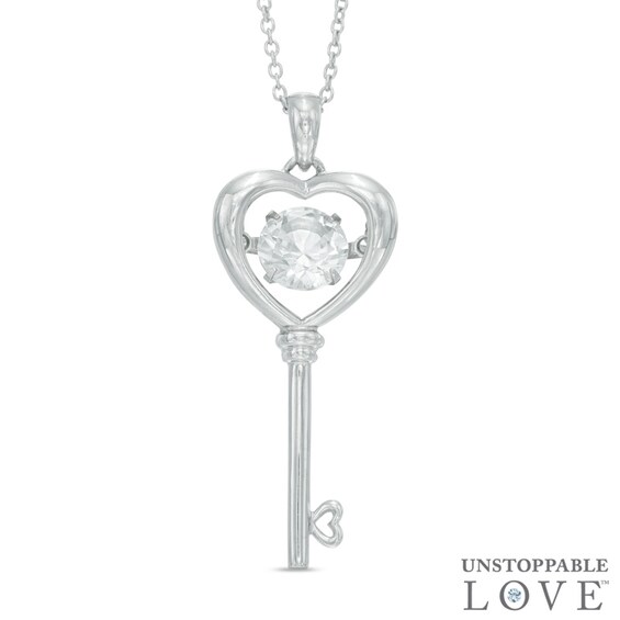 Unstoppable Love™ 6.0mm Lab-Created White Sapphire Heart-Top Key Pendant in Sterling Silver Unstoppable Love™ 6.0mm Lab-Created White Sapphire Heart-Top Key Pendant in Sterling Silver