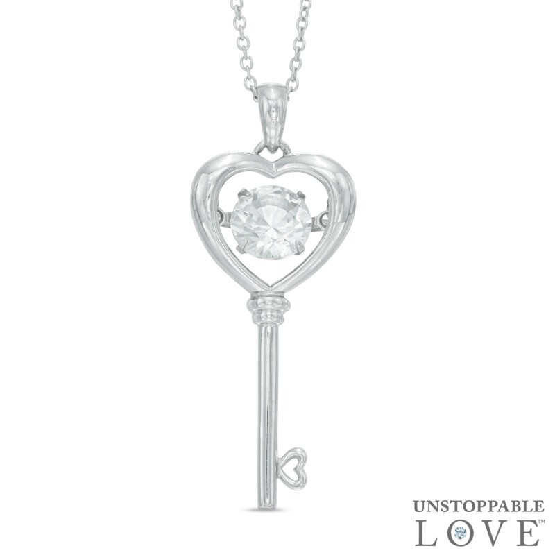 Main Image 1 of 6.0mm Lab-Created White Sapphire Heart-Top Key Pendant in Sterling Silver