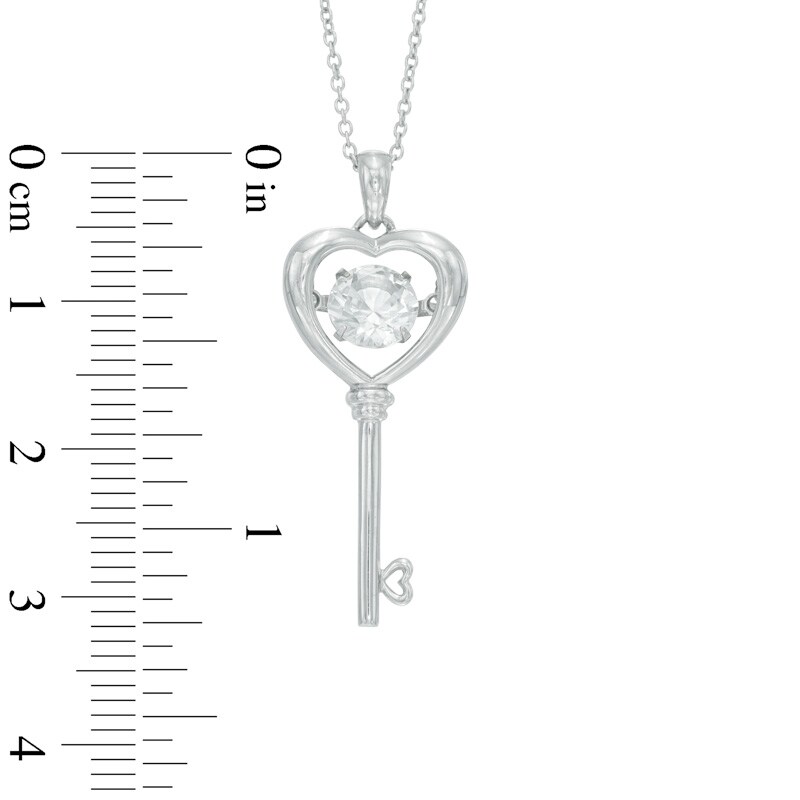 Main Image 2 of 6.0mm Lab-Created White Sapphire Heart-Top Key Pendant in Sterling Silver