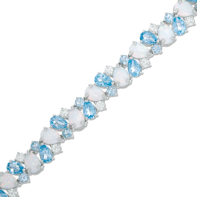 Multi-Shaped Blue Topaz and Lab-Created Opal Cluster Bracelet in Sterling Silver - 7.25"