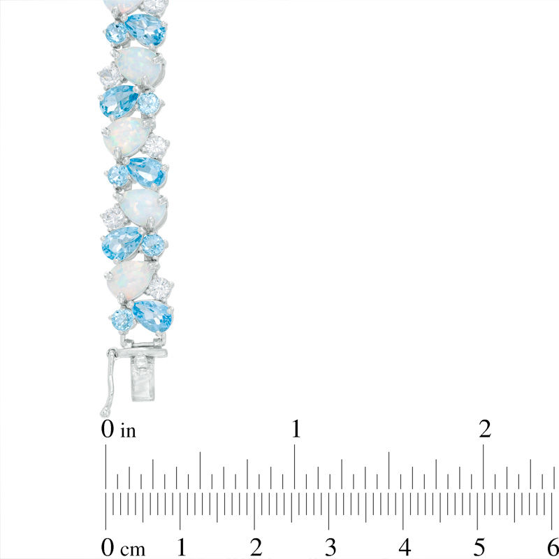 Multi-Shaped Blue Topaz and Lab-Created Opal Cluster Bracelet in Sterling Silver - 7.25"