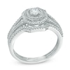 Thumbnail Image 1 of 1/2 CT. T.W. Diamond Octagonal Frame Split Shank Vintage-Style Bridal Set In 10K White Gold