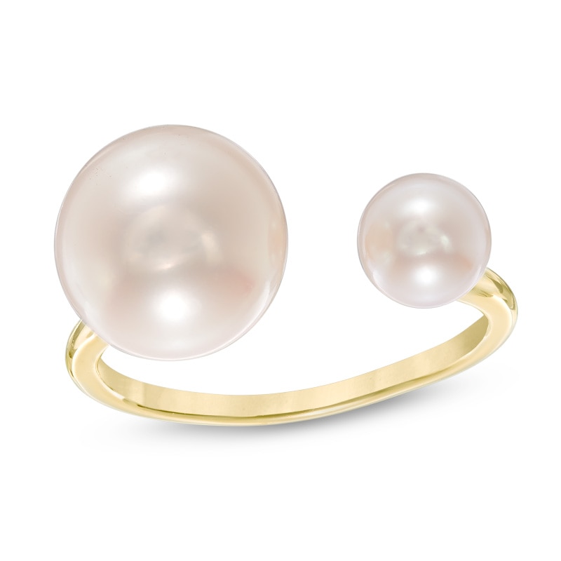 Cultured Freshwater Pearl Open Ring in Sterling Silver with 14K Gold Plate