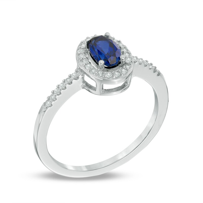 Main Image 2 of Oval Lab-Created Blue and White Sapphire Frame Pendant, Earrings and Ring Set in Sterling Silver - Size 7
