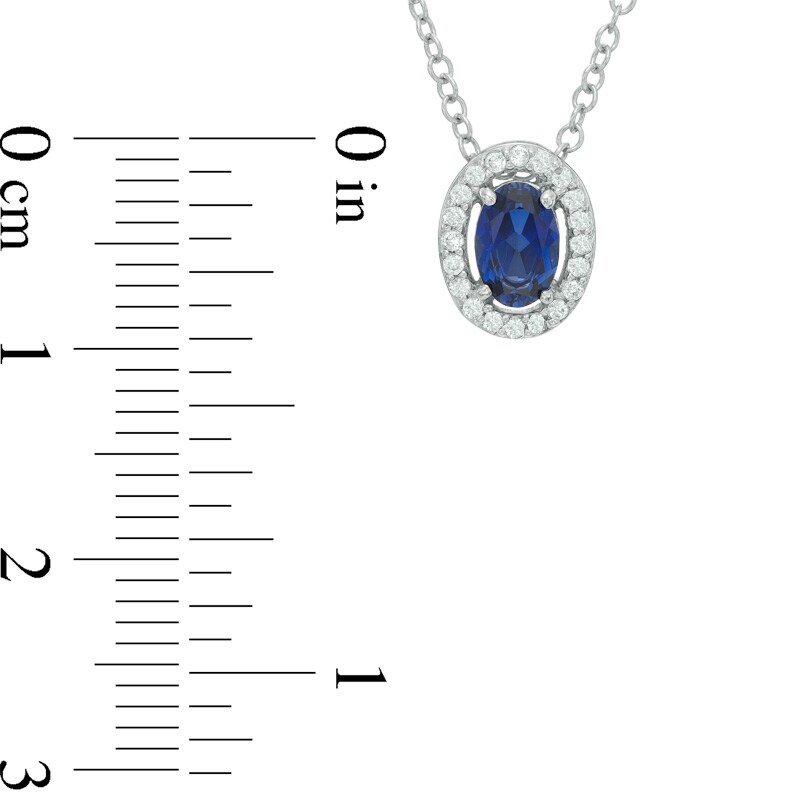 Main Image 3 of Oval Lab-Created Blue and White Sapphire Frame Pendant, Earrings and Ring Set in Sterling Silver - Size 7