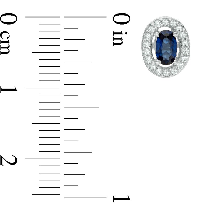 Main Image 4 of Oval Lab-Created Blue and White Sapphire Frame Pendant, Earrings and Ring Set in Sterling Silver - Size 7
