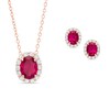Thumbnail Image 1 of Oval Lab-Created Ruby and White Sapphire Frame Pendant and Earrings Set in Sterling Silver with 18K Rose Gold Plate