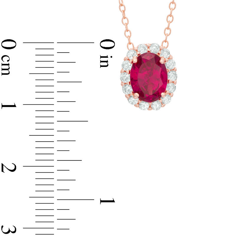 Main Image 2 of Oval Lab-Created Ruby and White Sapphire Frame Pendant and Earrings Set in Sterling Silver with 18K Rose Gold Plate