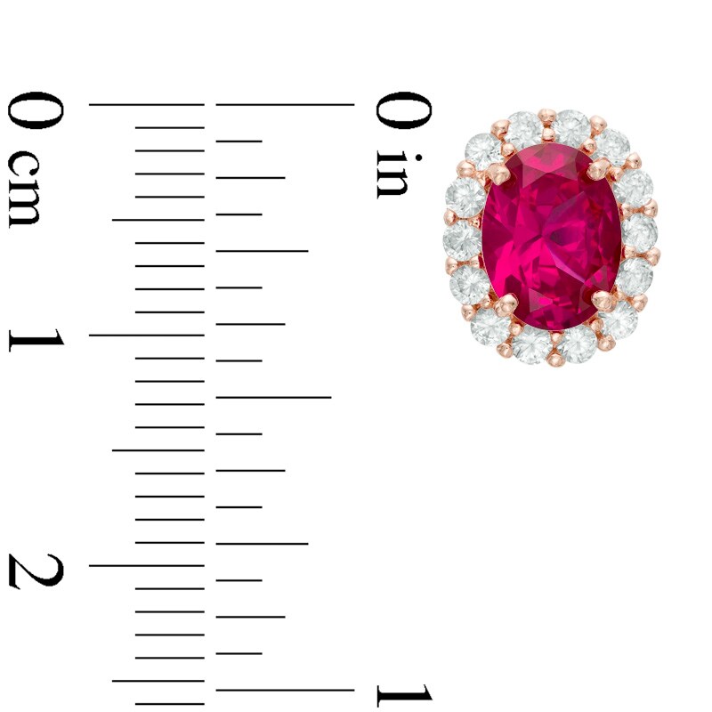 Main Image 3 of Oval Lab-Created Ruby and White Sapphire Frame Pendant and Earrings Set in Sterling Silver with 18K Rose Gold Plate