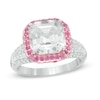 Thumbnail Image 1 of 9.0mm Cushion-Cut Lab-Created White and Pink Sapphire Frame Ring in Sterling Silver and 18K Rose Gold Plate