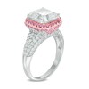 Thumbnail Image 2 of 9.0mm Cushion-Cut Lab-Created White and Pink Sapphire Frame Ring in Sterling Silver and 18K Rose Gold Plate