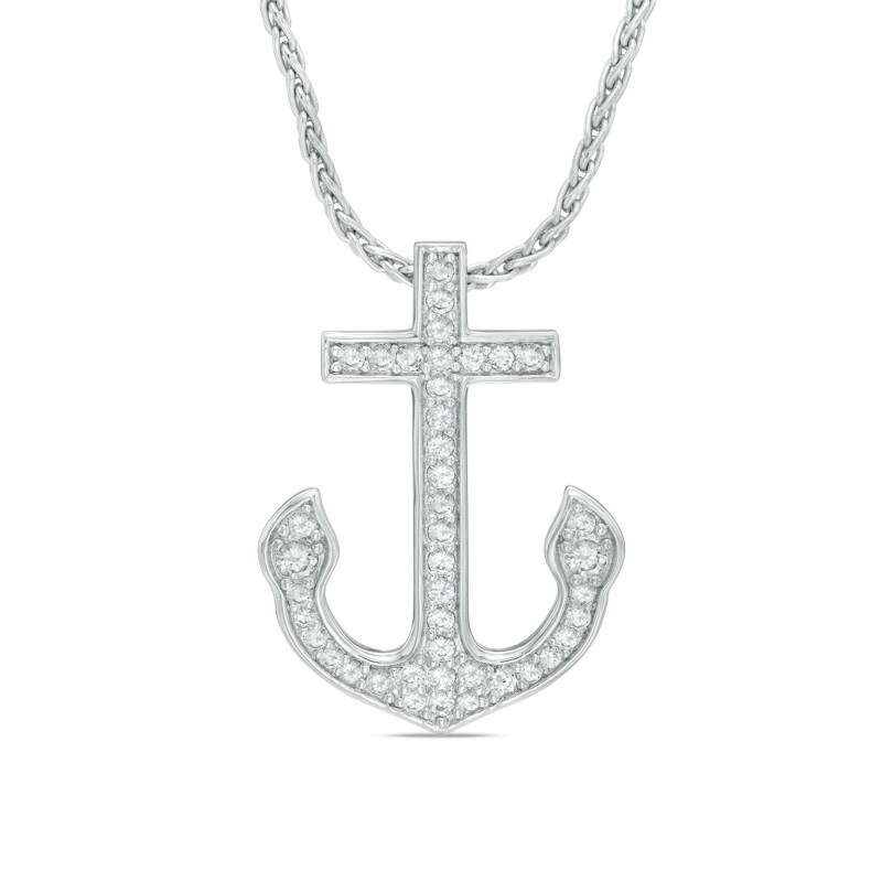 Main Image 1 of Lab-Created White Sapphire Anchor Pendant in Sterling Silver