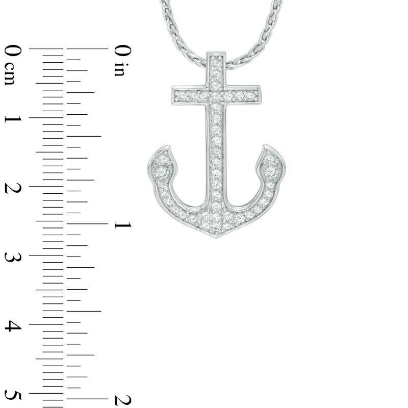 Main Image 2 of Lab-Created White Sapphire Anchor Pendant in Sterling Silver