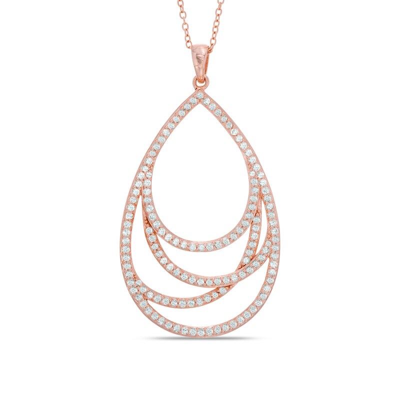 Main Image 1 of Lab-Created White Sapphire Teardrop Pendant in Sterling Silver and 18K Rose Gold Plate