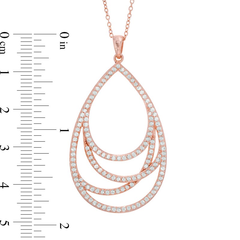 Main Image 2 of Lab-Created White Sapphire Teardrop Pendant in Sterling Silver and 18K Rose Gold Plate