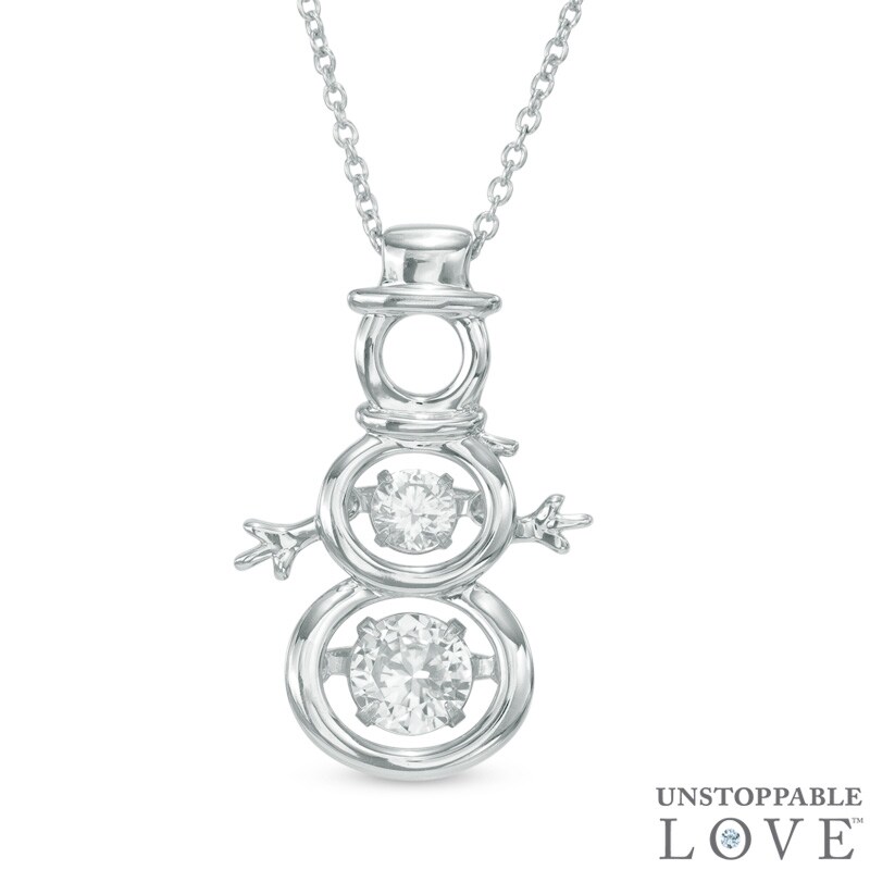Main Image 1 of 5.0mm Lab-Created White Sapphire Snowman Pendant in Sterling Silver