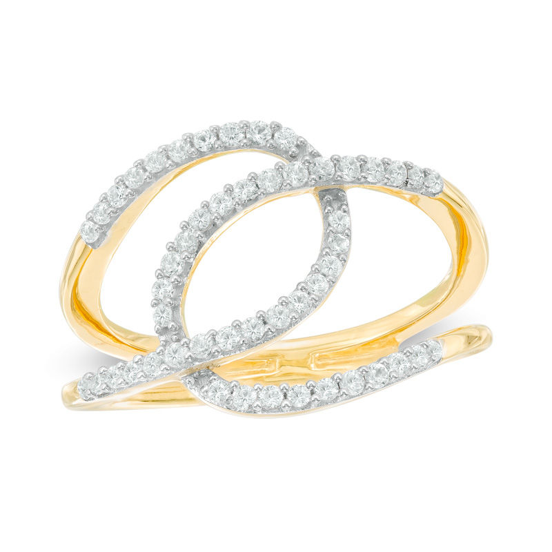 Lab-Created White Sapphire Open Interlocking Ring in Sterling Silver and 14K Gold Plate