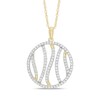 Thumbnail Image 1 of Lab-Created White Sapphire Wavy Circle Pendant in Sterling Silver with 14K Gold Plate