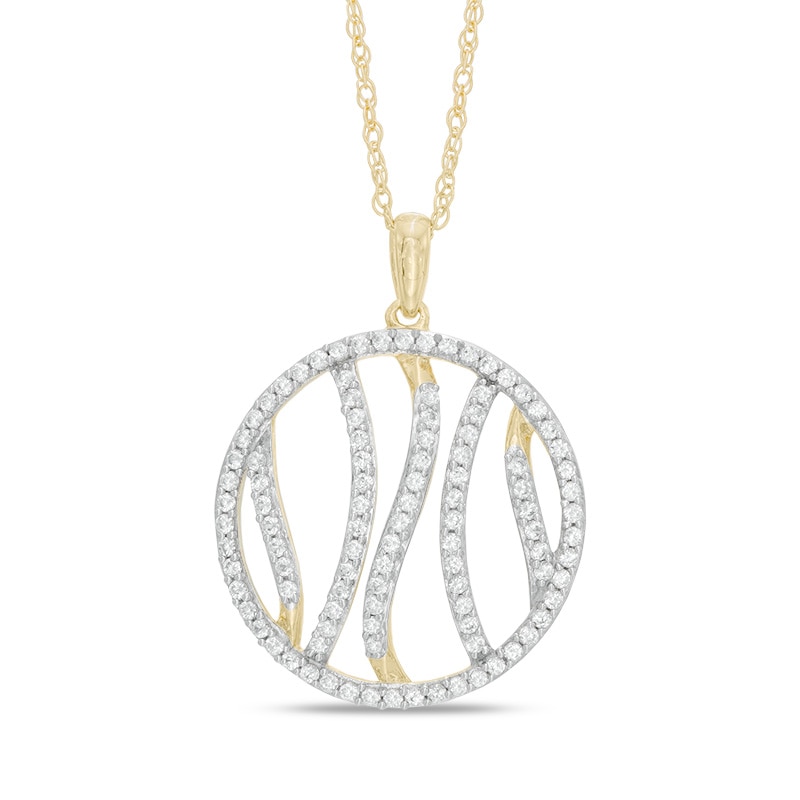 Main Image 1 of Lab-Created White Sapphire Wavy Circle Pendant in Sterling Silver with 14K Gold Plate