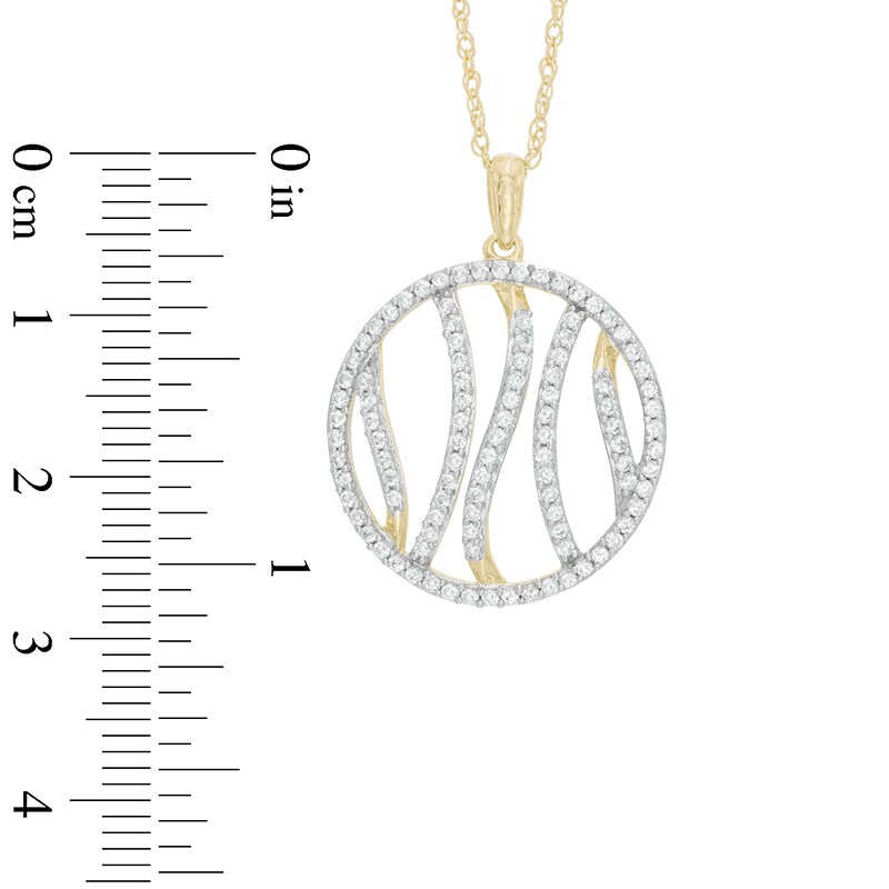 Main Image 2 of Lab-Created White Sapphire Wavy Circle Pendant in Sterling Silver with 14K Gold Plate