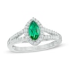 Thumbnail Image 0 of Marquise Lab-Created Emerald and White Sapphire Frame Ring in Sterling Silver