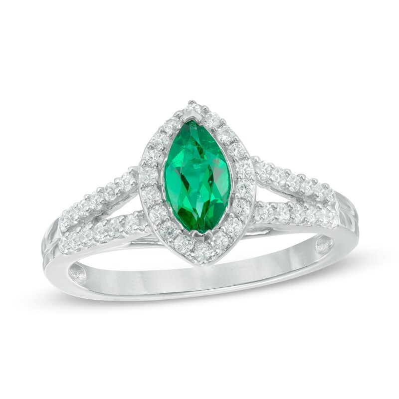 Marquise Lab-Created Emerald and White Sapphire Frame Ring in Sterling Silver