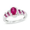 Thumbnail Image 0 of Oval Lab-Created Ruby and White Sapphire Cascading Frame Ring in 10K White Gold