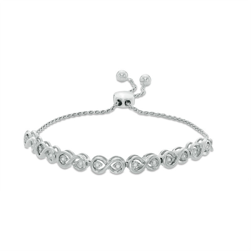 Main Image 1 of 1/15 CT. T.W. Diamond Infinity Link Bolo Bracelet in Sterling Silver - 9.5"