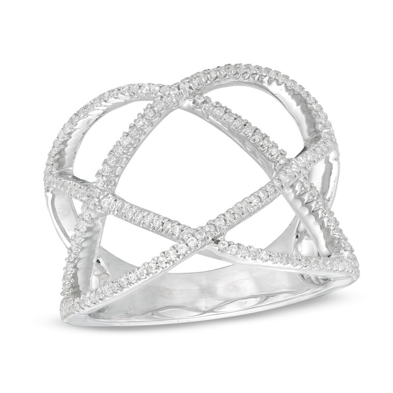 Main Image 1 of 1/4 CT. T.W. Diamond Open Crossover Ring in Sterling Silver