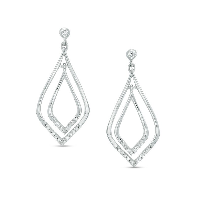 Main Image 1 of 1/10 CT. T.W. Diamond Double Pendulum Drop Earrings in Sterling Silver
